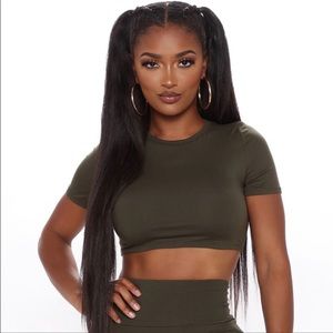 Fashion Nova Army green  short sleeve crop top large